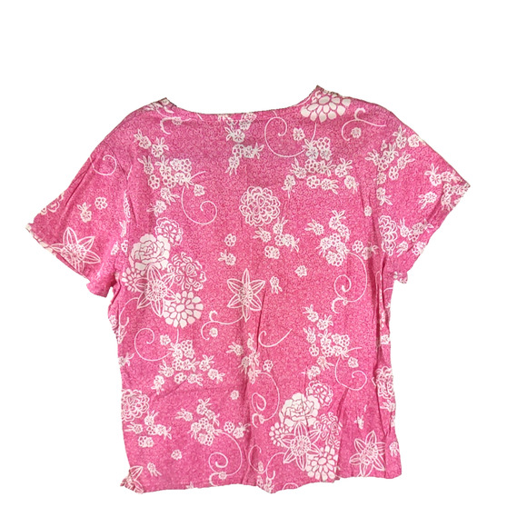 Los Angeles Rose Women's Scrub Top Pink Floral Size Large 100% Cotton Medical - Picture 3 of 7